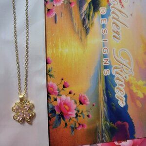 18K Gold Plated Pink Four Leaf Zircon Clover Necklace
